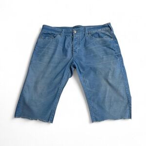 True Religion Jean Shorts size 40 distressed, baggy fit, denim shorts